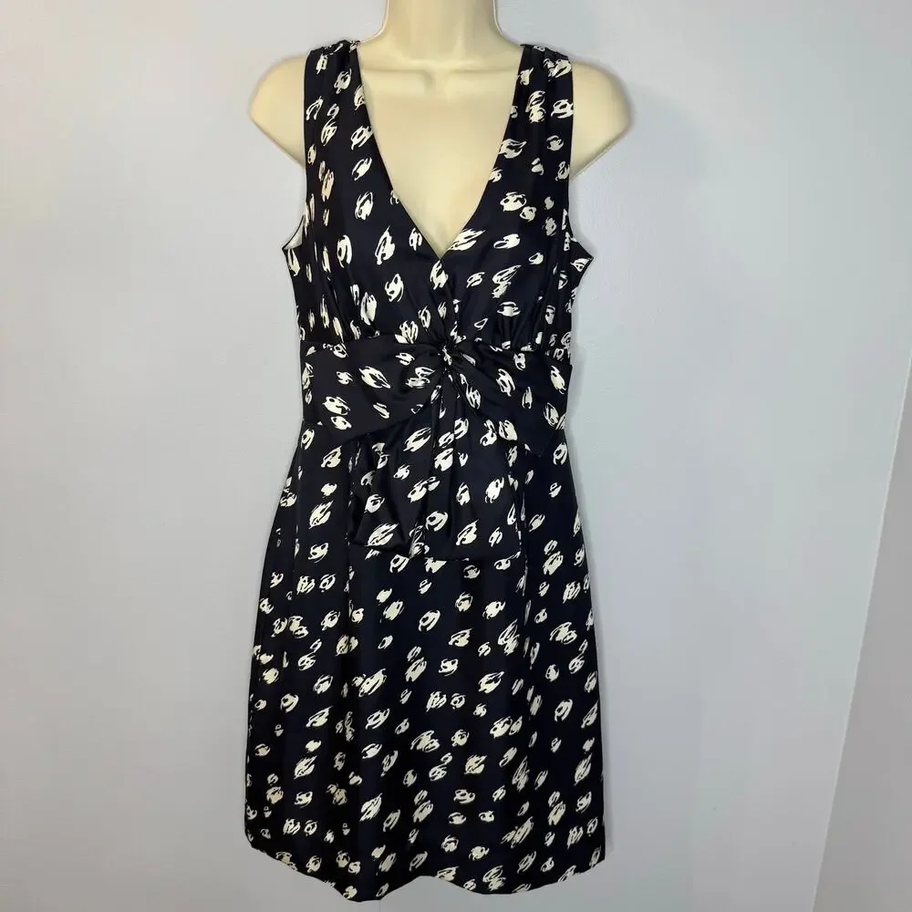 Kate Spade Blue Doodled Polka Dots Silk Bow Waist Blaine Dress women's 6 New